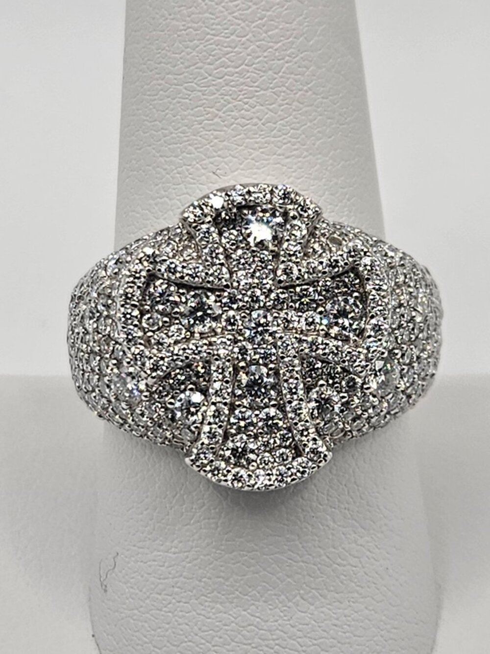 Iced Out 3.40ctw Moissanite Cross Men’s Ring .925 Silver Sz 9